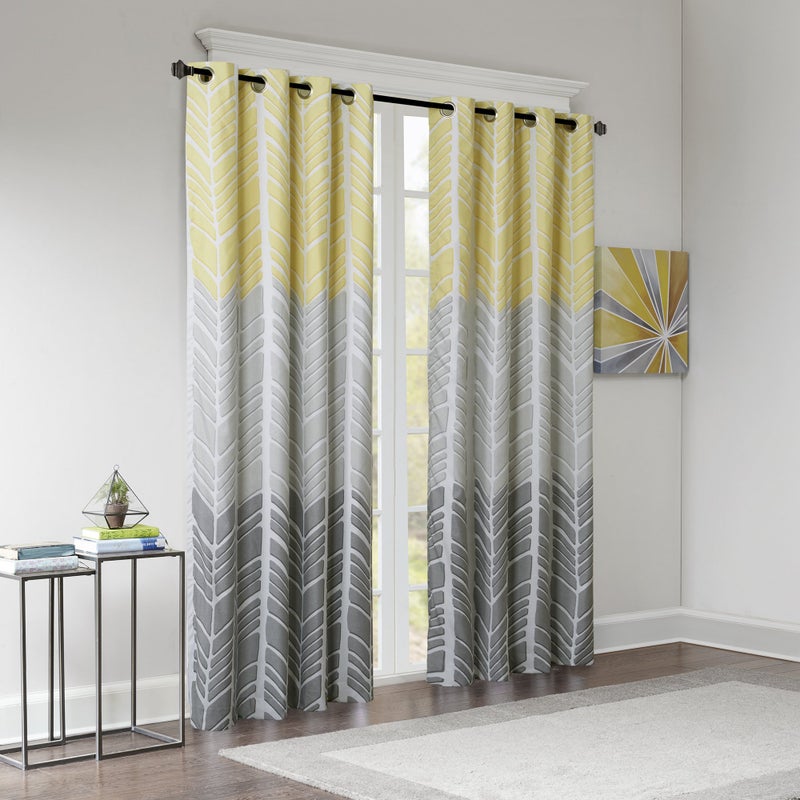 Intelligent Design Adel Total Blackout Curtain for Bedroom, Casual Single Window Panel for Livingroom, Family, Geometric Grommet Room Darkening Black Out Curtain, Single Panel Only, 50x84, Yellow - Image 2